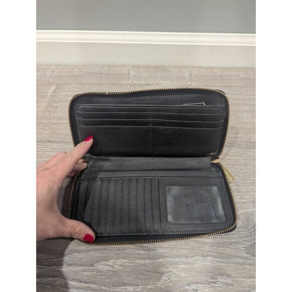 Michael Kors Wallet Classic Monogram Zip Around Black Patent Leather Wristlet - Picture 8 of 16